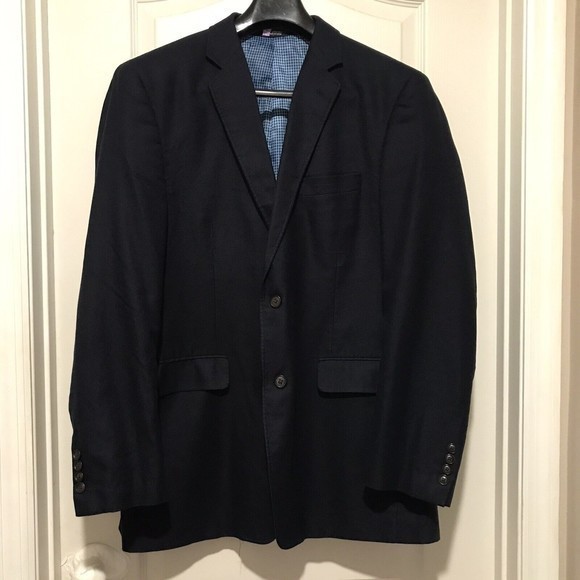 Saddlebred Men's Two Button Navy Blue Blazer Cotton Sport Coat Jacket Size 42L - Picture 6 of 13